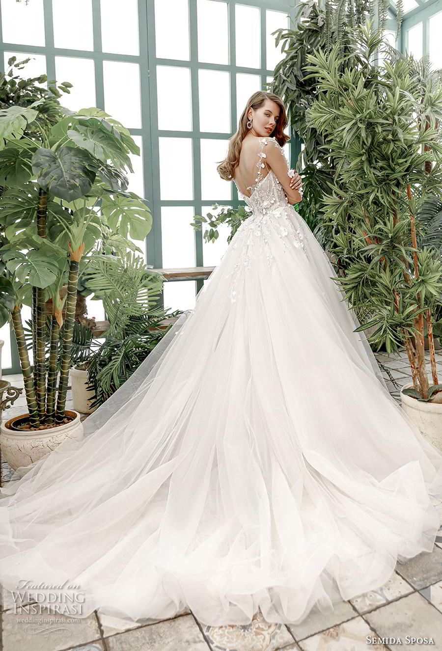 semida sposa 2020 bridal long sleeves illusion bateau deep sweetheart neckline heavily embellished bodice romantic a  line wedding dress mid back chapel train (9) bv