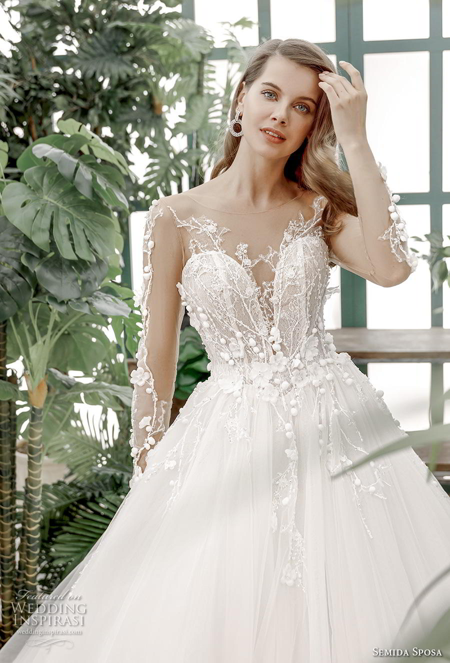 semida sposa 2020 bridal long sleeves illusion bateau deep sweetheart neckline heavily embellished bodice romantic a line wedding dress mid back chapel train (9) zv semida sposa 2020 bridal long sleeves illusion bateau deep sweetheart neckline heavily embellished bodice romantic a line wedding dress mid back chapel train (9) zv