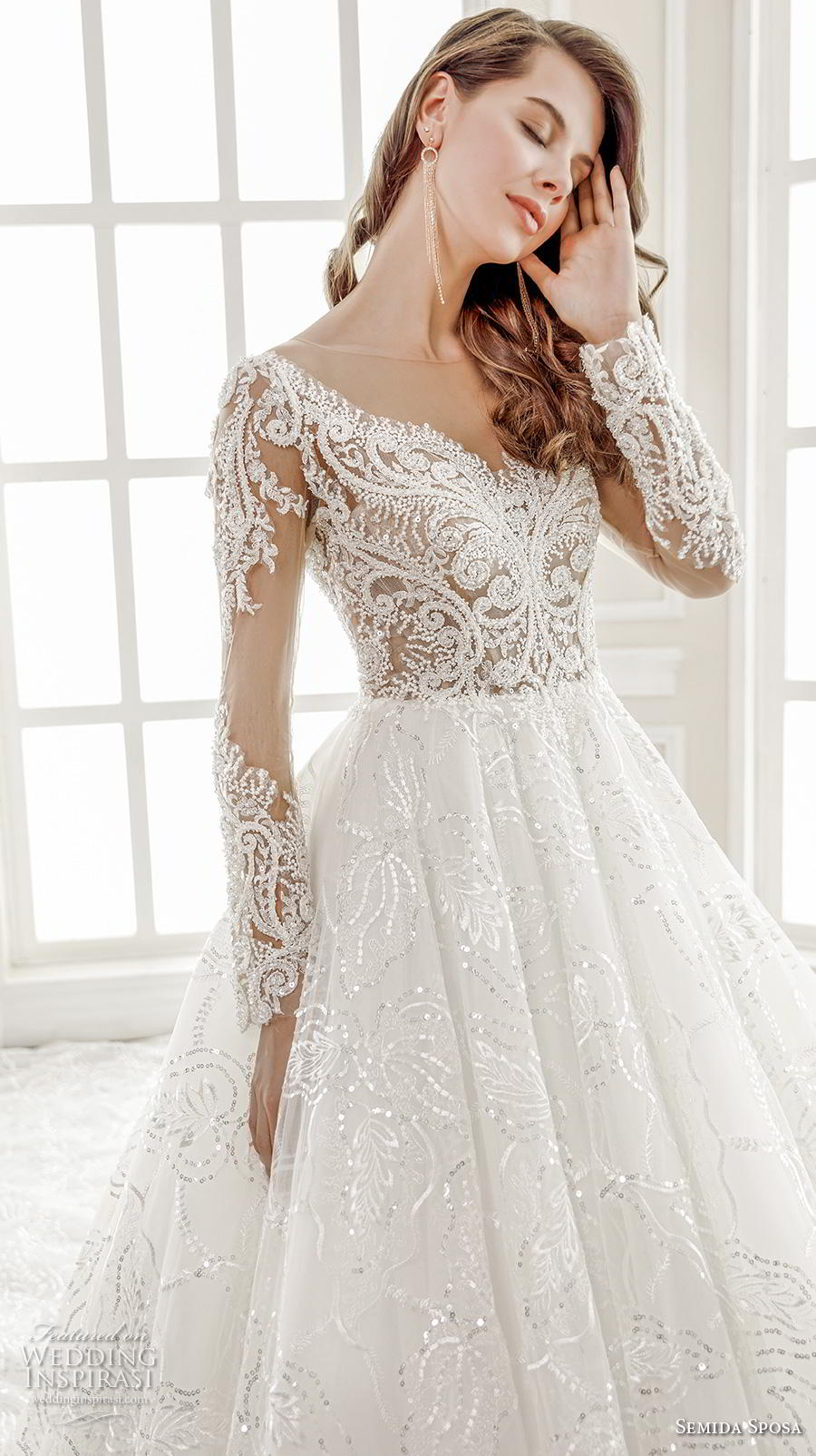 semida sposa 2020 bridal long sleeves illusion bateau v neck full embellishment princess a line wedding dress sheer button back royal train (13) zv semida sposa 2020 bridal long sleeves illusion bateau v neck full embellishment princess a line wedding dress sheer button back royal train (13) zv