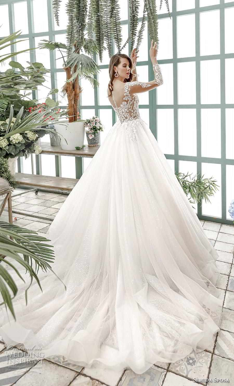 semida sposa 2020 bridal long sleeves illusion bateau v neck heavily embellished bodice princess ball gown a  line wedding dress sheer button back chapel train (12) bv