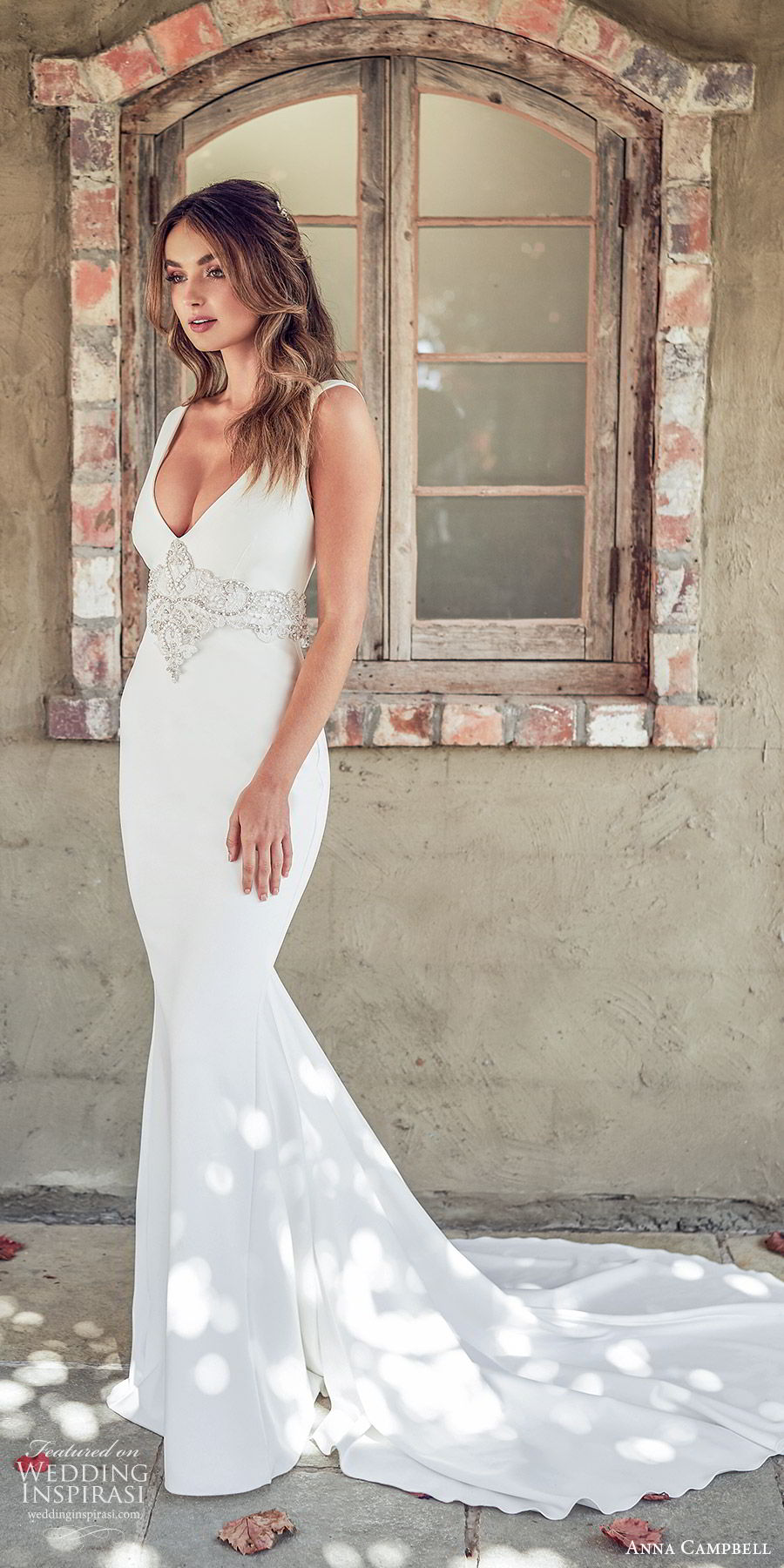 anna campbell 2020 bridal sleeveless thick straps deep v neckline embellished waist mermaid trumpet sheath wedding dress (7) elegant sexy clean modern open back chapel train mv