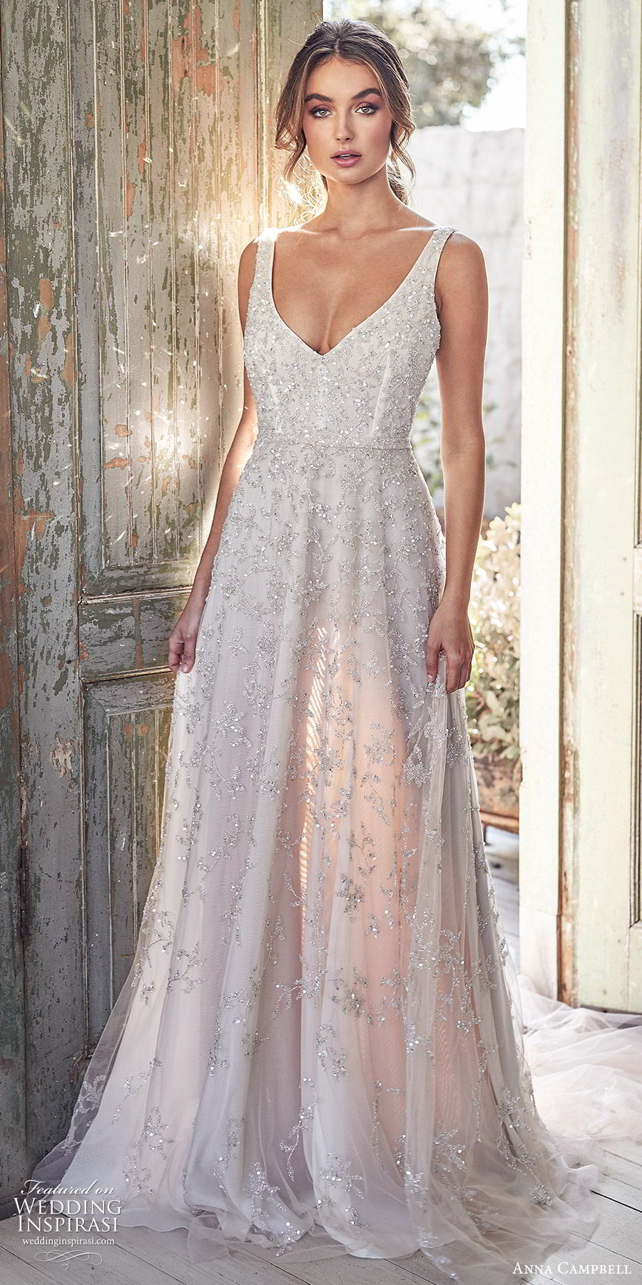 anna campbell 2020 bridal sleeveless thick straps fully embellished ball gown a line wedding dress (4) romantic glitzy blush color chapel train mv