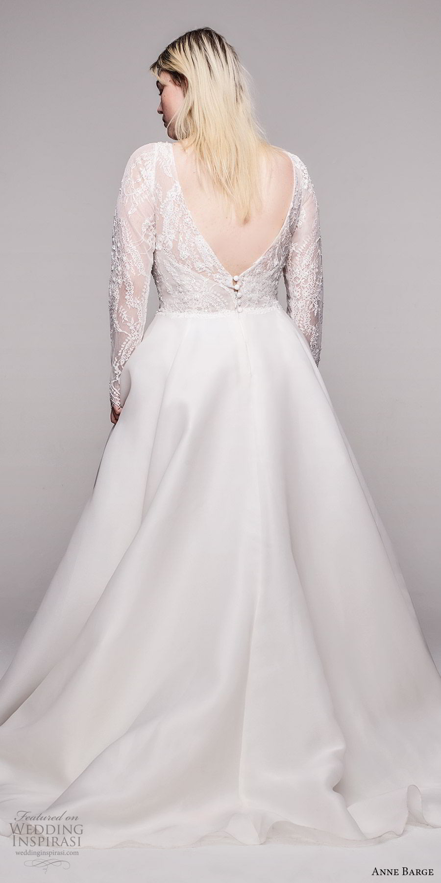 anne barge 2020 bridal plus size illusion long sleeves v neckling embellished lace bodice a line ball gown wedding dress (8) romantic elegant chapel train bv