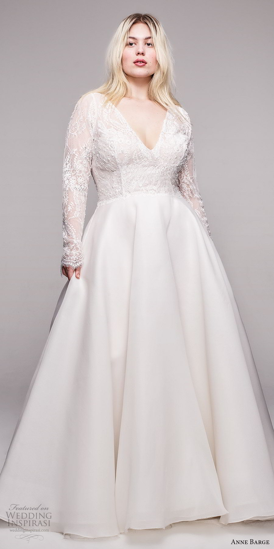 anne barge 2020 bridal plus size illusion long sleeves v neckling embellished lace bodice a line ball gown wedding dress (8) romantic elegant chapel train mv