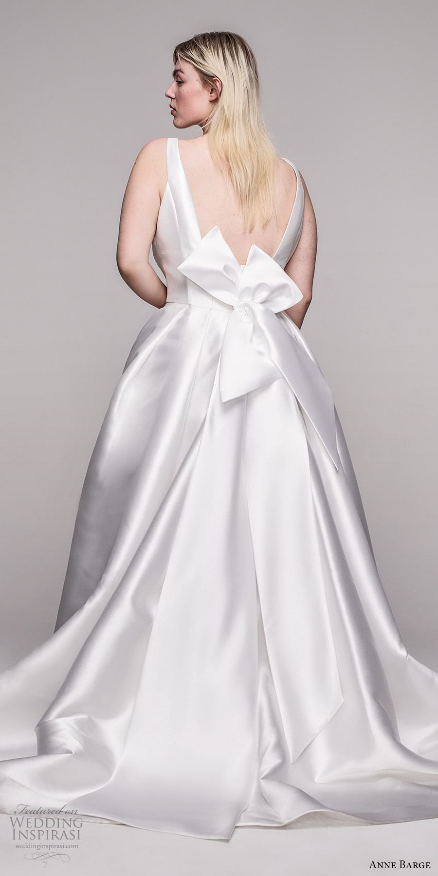 anne barge 2020 bridal plus size sleeveless v neckline minimally embellished a line ball gown (9) minimalist clean modern v back bow chapel train bv
