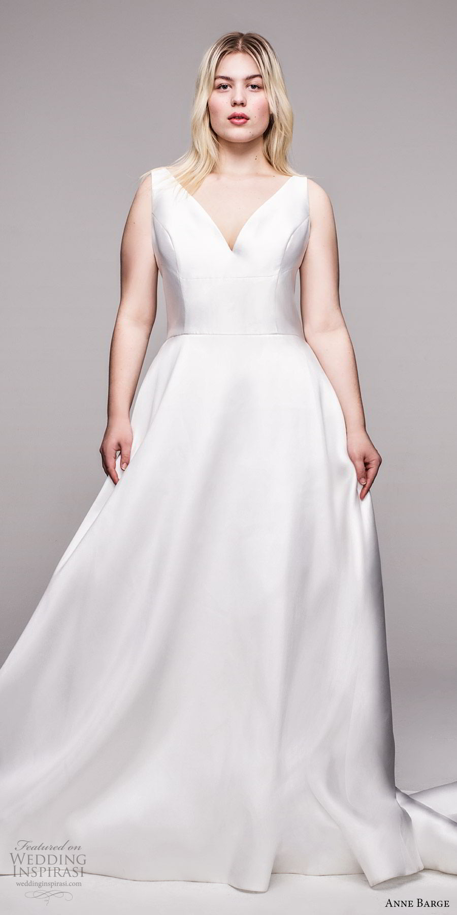 anne barge 2020 bridal plus size sleeveless v neckline minimally embellished a line ball gown (9) minimalist clean modern v back bow chapel train mv