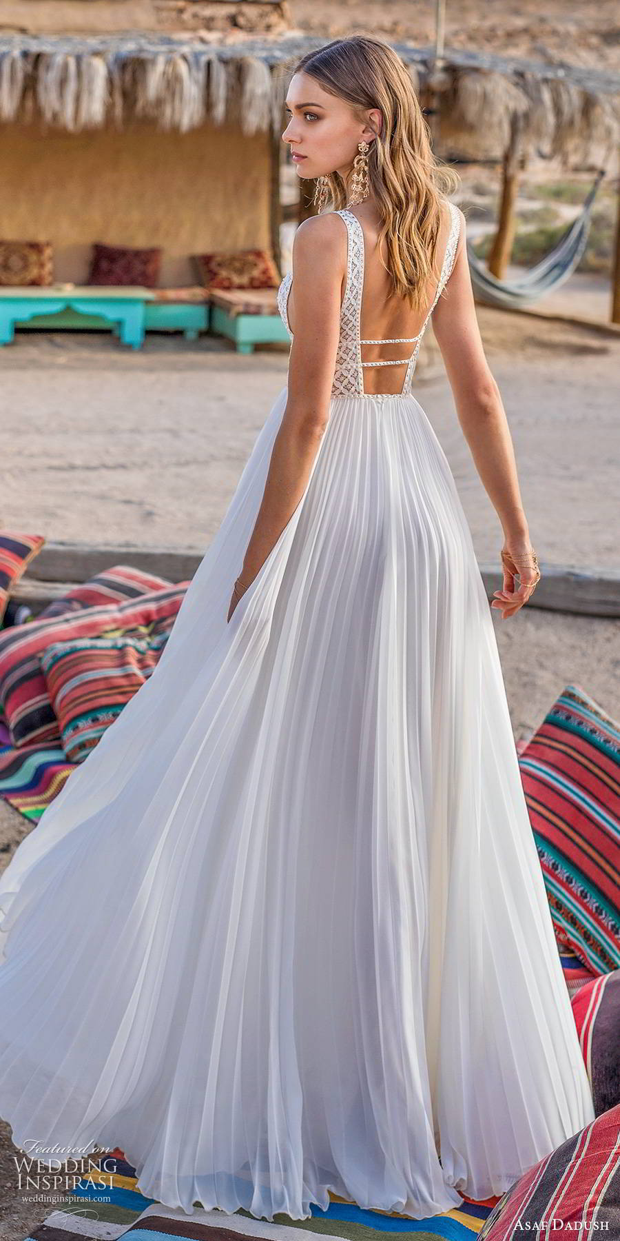 asaf dadush 2019 bridal sleeveless thick straps plunging v neckline embellished bodice pleated skirt soft a line wedding dress low back (4) bv