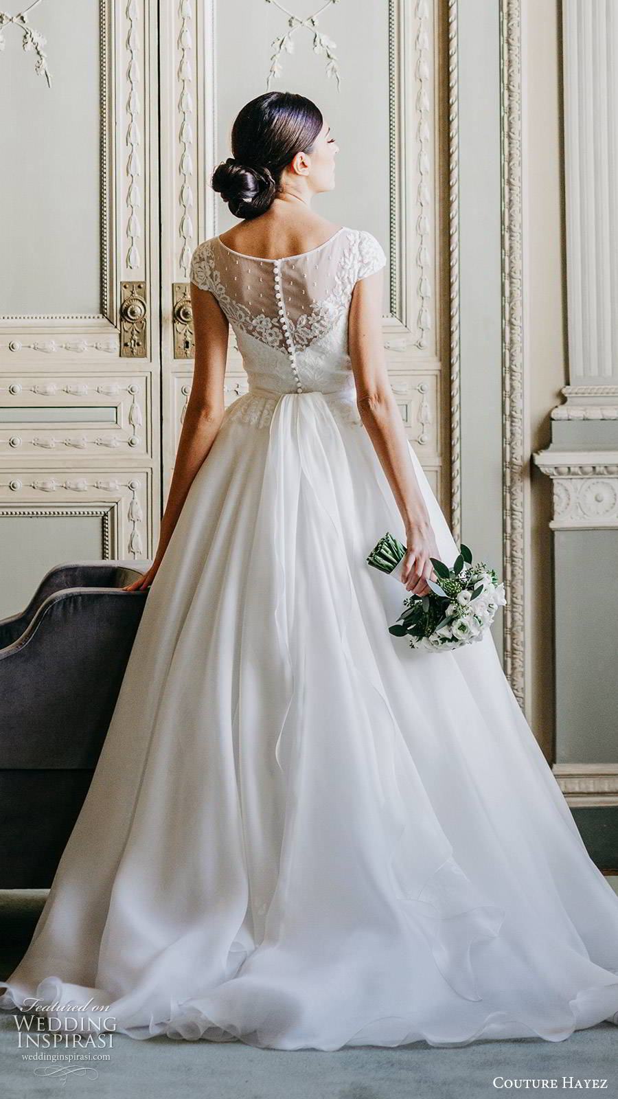 couture hayez 2020 bridal illusion cap sleeves sheer bateau neckline embellished lace bodice a line ball gown wedding dress (2) elegant romantic chapel train bv