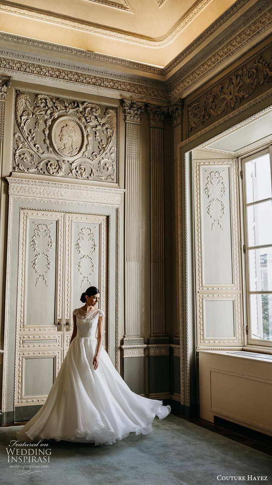 couture hayez 2020 bridal illusion cap sleeves sheer bateau neckline embellished lace bodice a line ball gown wedding dress (2) elegant romantic chapel train mv 