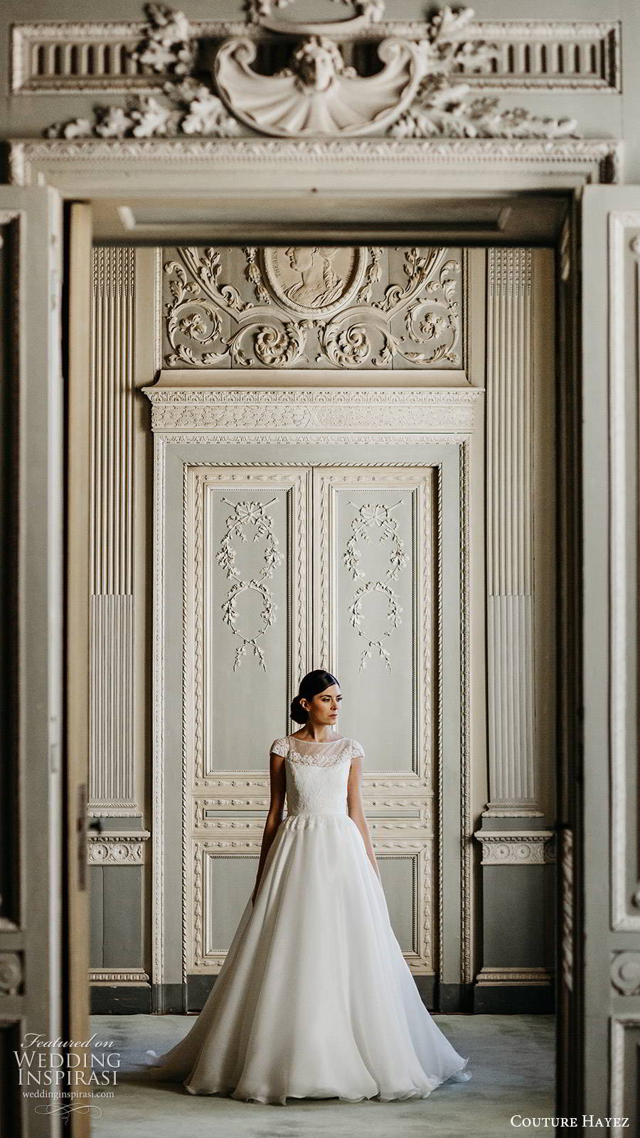 couture hayez 2020 bridal illusion cap sleeves sheer bateau neckline embellished lace bodice a line ball gown wedding dress (2) elegant romantic chapel train mv