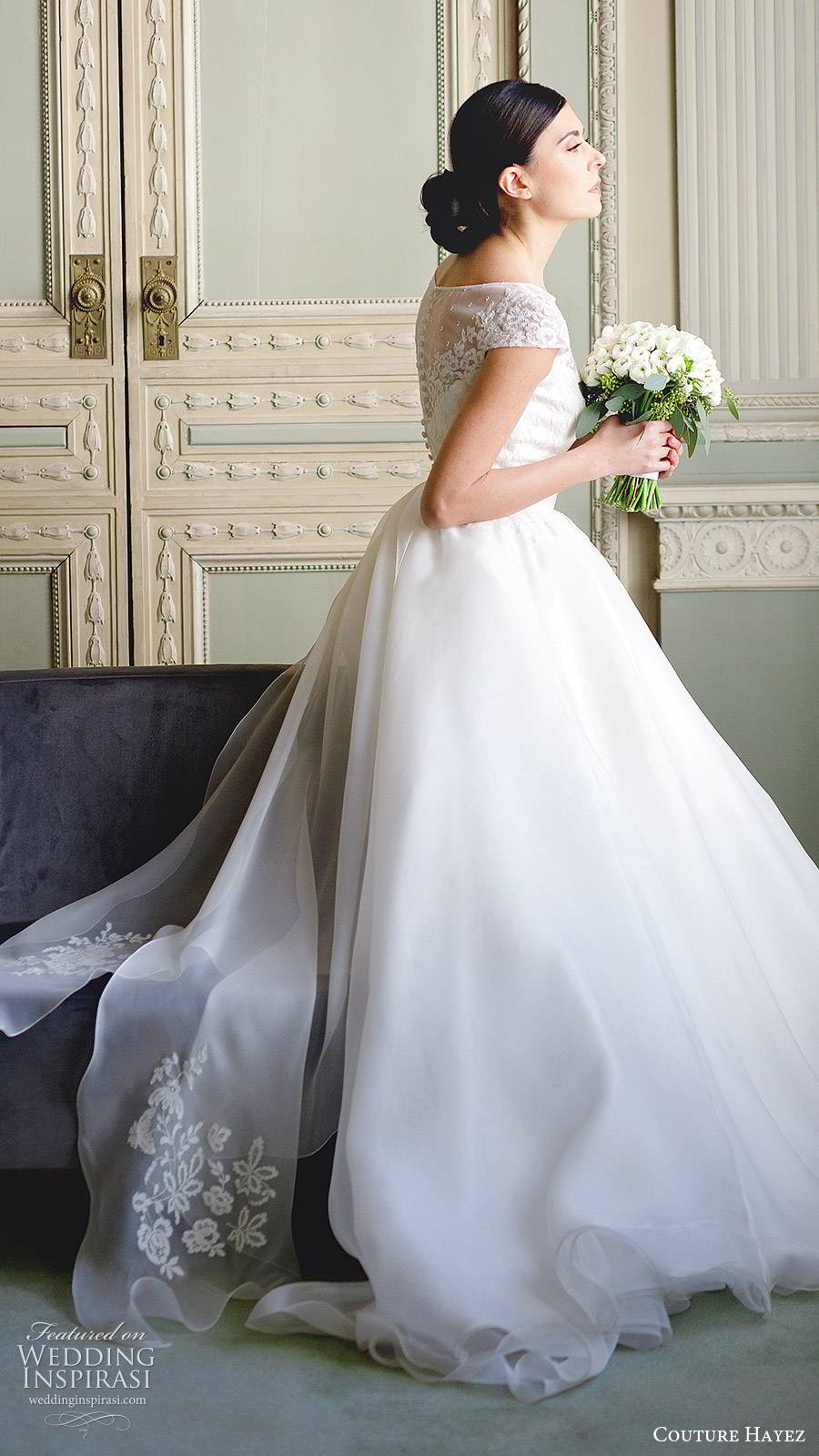 couture hayez 2020 bridal illusion cap sleeves sheer bateau neckline embellished lace bodice a line ball gown wedding dress (2) elegant romantic chapel train sv