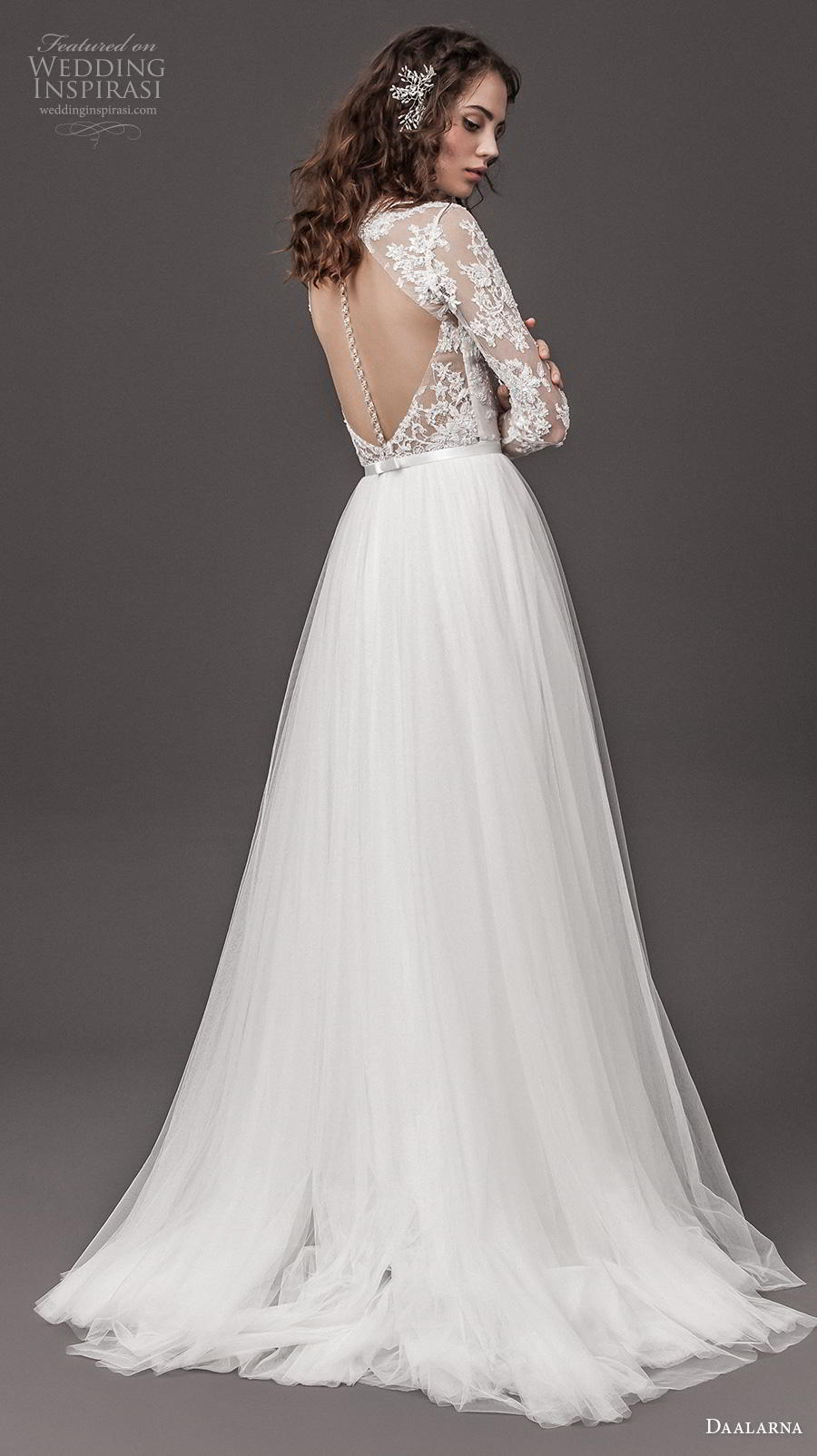 daalarna 2020 bridal long sleeves deep v neck heavily embellished bodice romantic elegant soft a  line wedding dress keyhole back sweep train (13) bv
