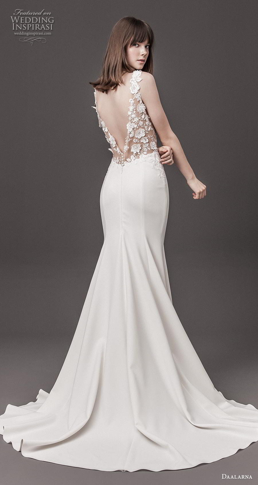 daalarna 2020 bridal sleeveless v neck heavily embellished bodice clean skirt elegant fit and flare wedding dress v back medium train (10) bv