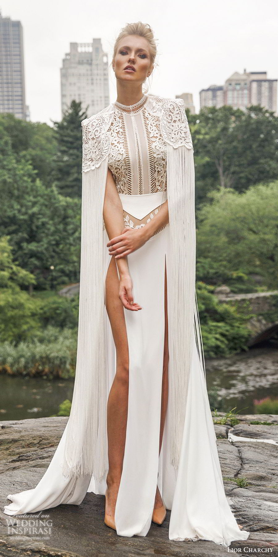 lior charchy 2019 bridal sleeveless high neckline embellished lace bodice a line wedding dress (10) slit skirt cape modern chic mv lior charchy 2019 bridal sleeveless high neckline embellished lace bodice a line wedding dress (10) slit skirt cape modern chic mv