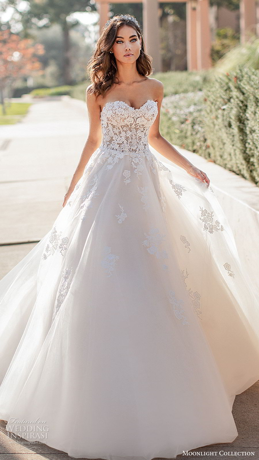 moonlight collection fall 2019 bridal strapless sweetheart embellished bodice lace ball gown a line wedding dress (6) romantic princess elegant chapel train mv