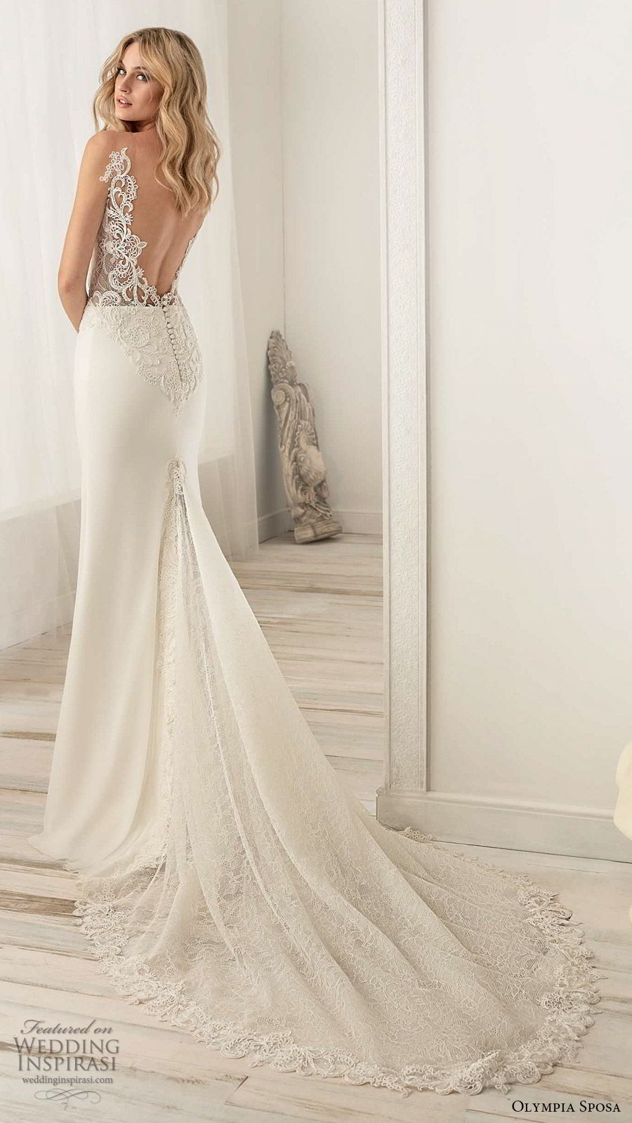 olympia sposa 2020 bridal sleeveless illusion straps plunging v neckline sheer embellished bodice sheath wedding dress (6) elegant sexy low back chapel train bv