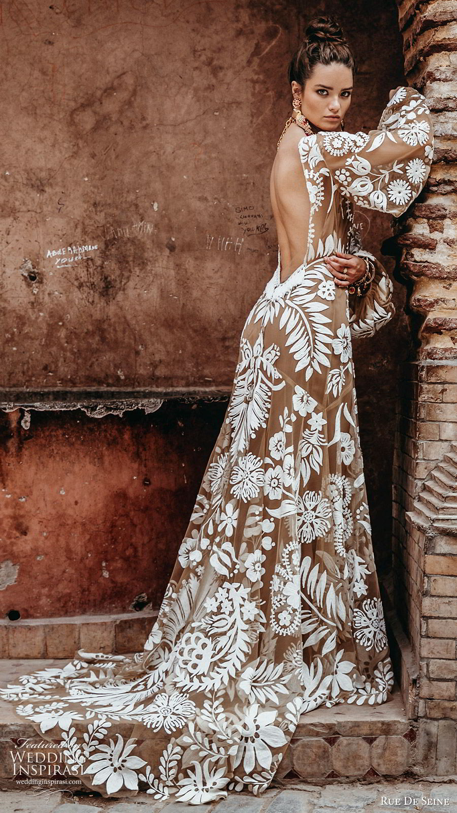 rue de seine 2019 bridal long bishop sleeves deep v neckline trumpet fit flare fully embroidered a line wedding dress (1) boho chic romantic low open back chapel train bv rue de seine 2019 bridal long bishop sleeves deep v neckline trumpet fit flare fully embroidered a line wedding dress (1) boho chic romantic low open back chapel train bv