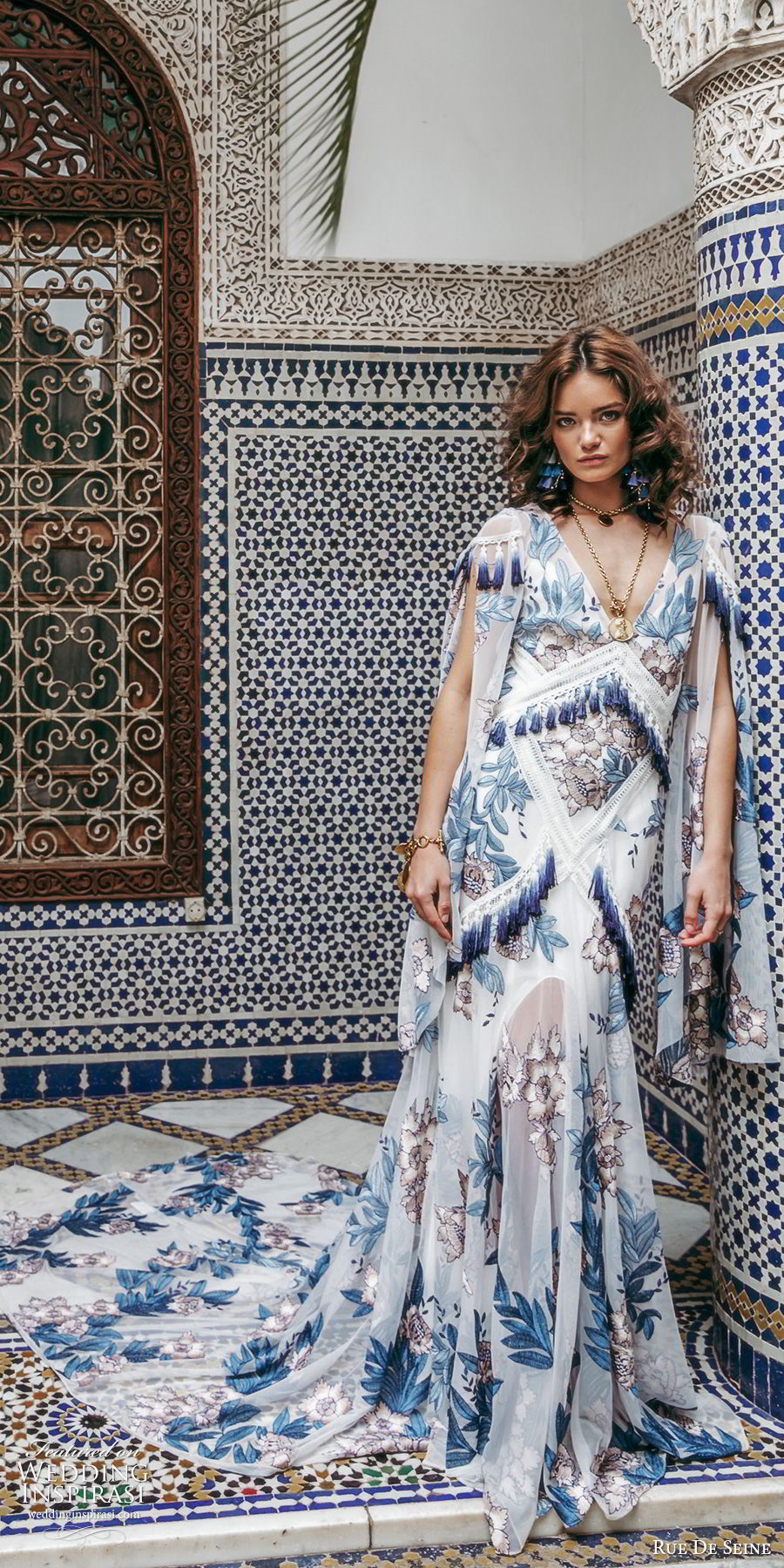 rue de seine 2019 bridal long split sleeves v neckline fully embellished modified a line wedding dress (16) blue floral print boho chic chapel train mv