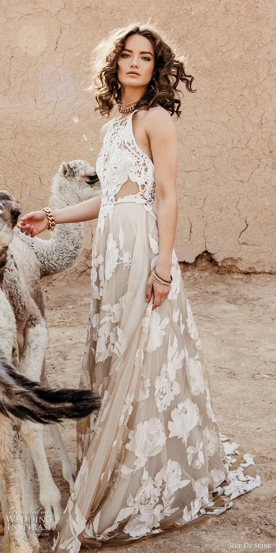 rue de seine 2019 bridal sleeveless halter neckline crochet bodice fully embellished a line wedding dress (4) blush color low back sweep train mv rue de seine 2019 bridal sleeveless halter neckline crochet bodice fully embellished a line wedding dress (4) blush color low back sweep train mv