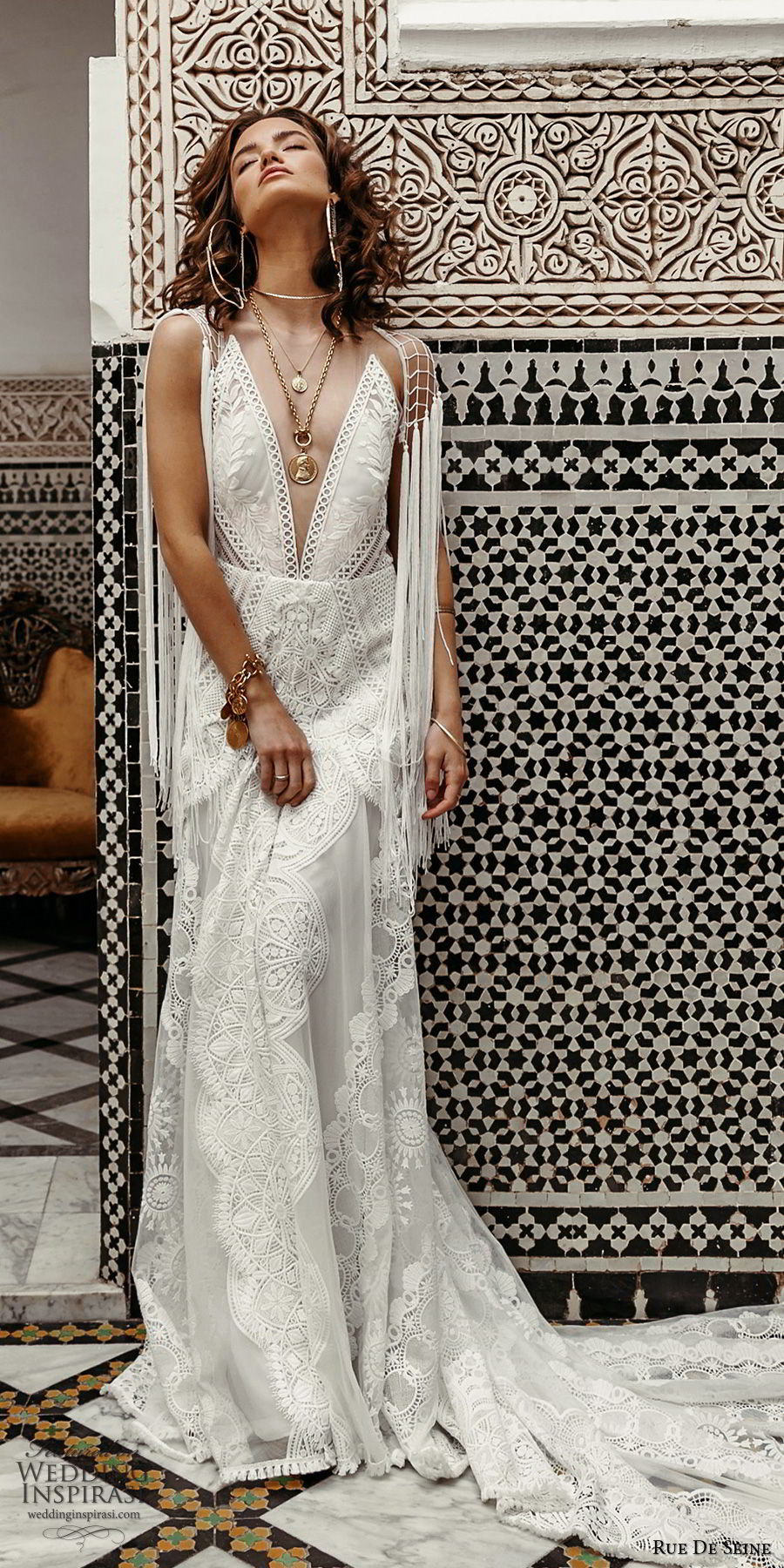 rue de seine 2019 bridal sleeveless illusion straps plunging v neckline embellished lace modified a line wedding dress (12) boho chic romantic open back chapel train mv