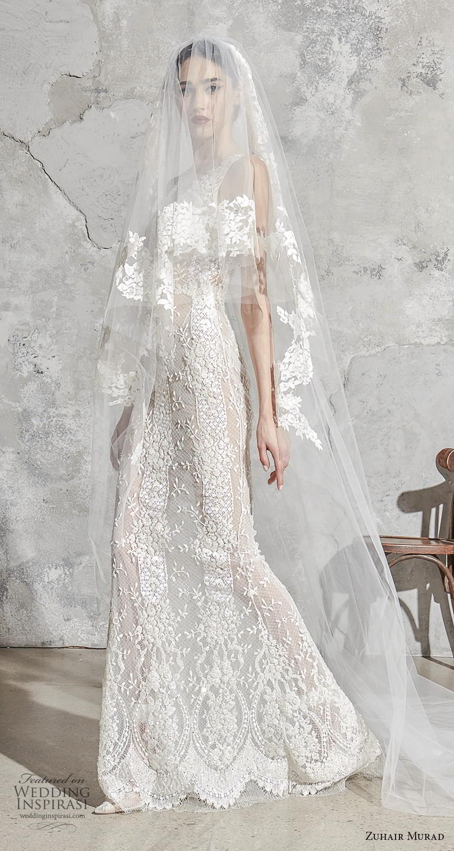 zuhair murad spring 2020 bridal sleeveless with strap v neck full embellishment elegant fit and flare sheath wedding dress sweep train (10) mv