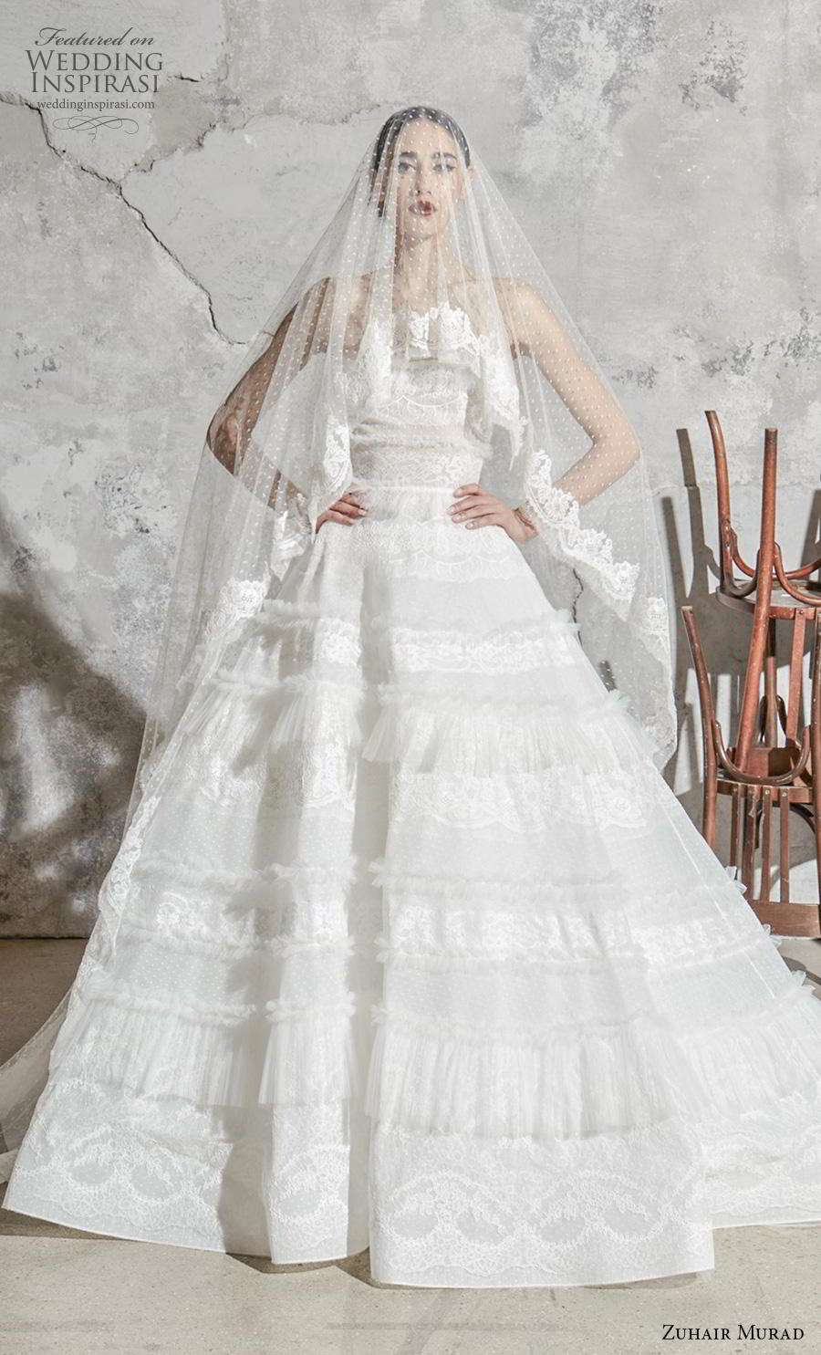 zuhair murad spring 2020 bridal strapless straight across neckline full embellishment romantic a  line wedding dress chapel train (11) mv