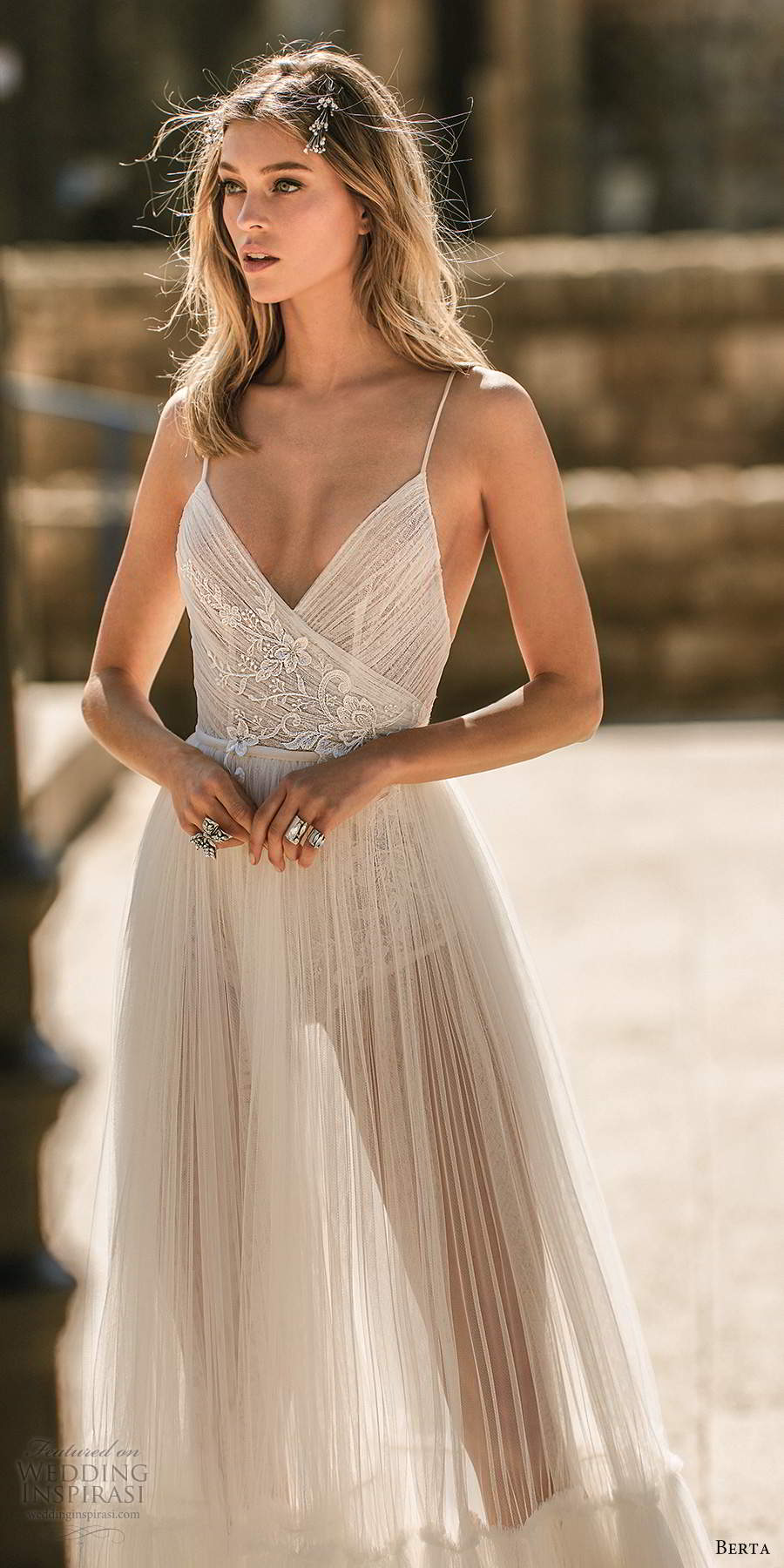 berta 2020 muse bridal sleeveless thin straps v neckline ruched bodice a line ball gown wedding dress (17) zv