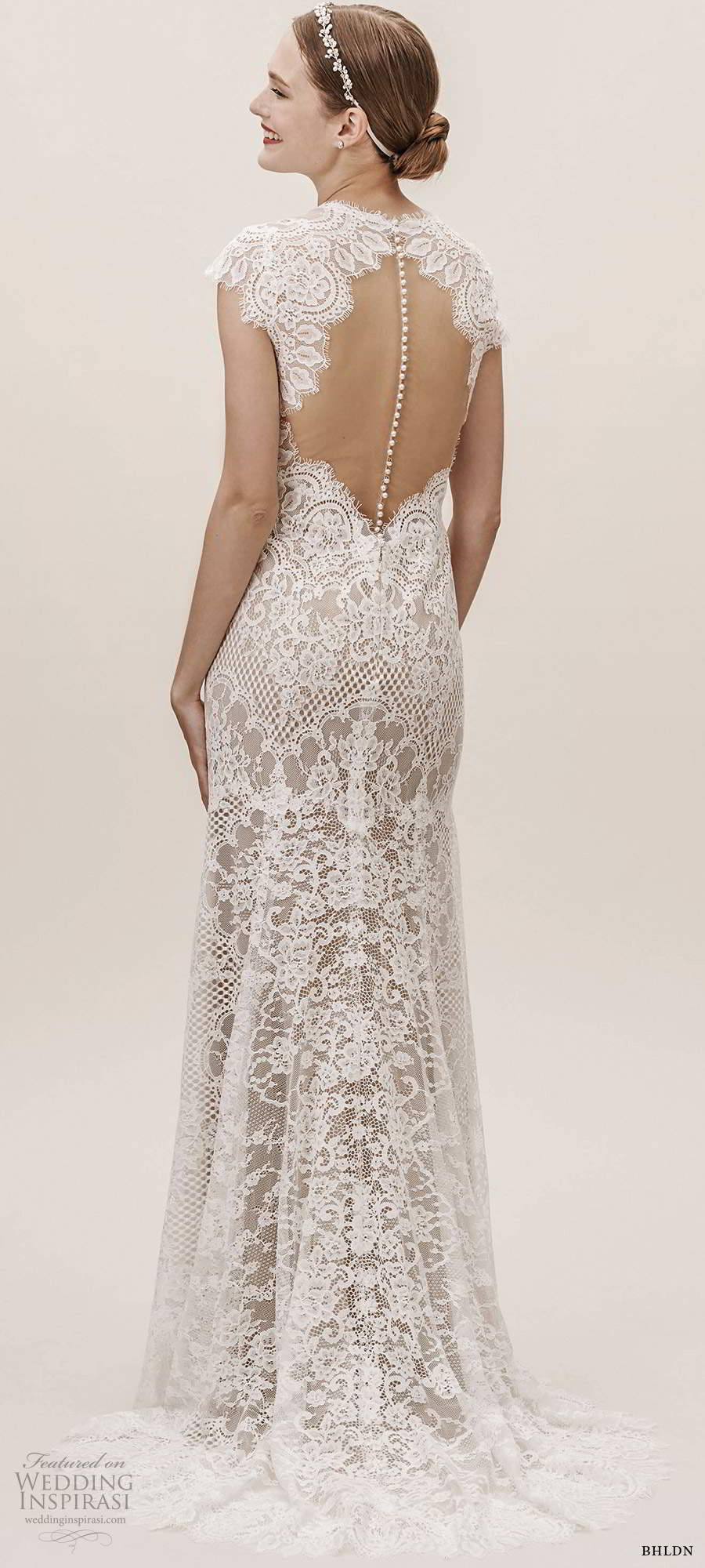 bhldn fall 20190 bridal cap sleeves plunging v neckline fully embellished lace fit flare a line wedding dress illusion keyhole back chapel train (7) bv