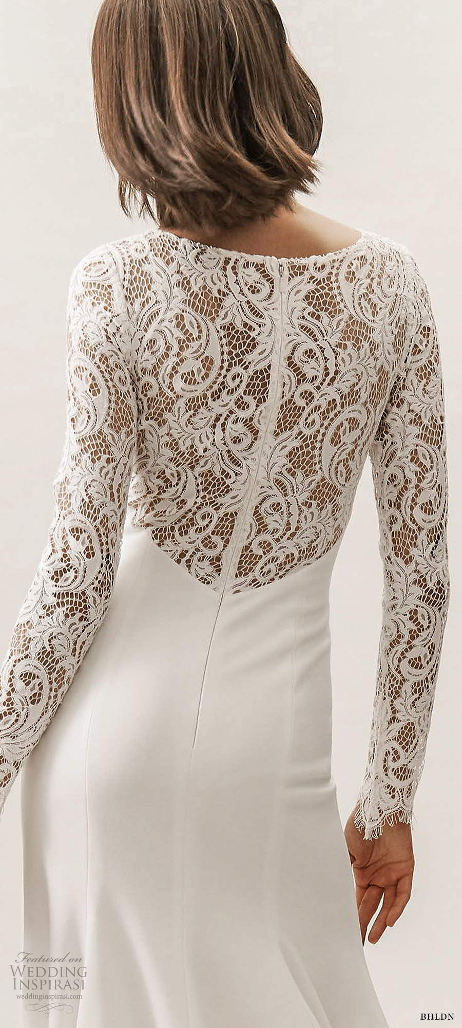 bhldn fall 20190 bridal lace long sleeves jewel neckline clean elegant fit flare a line wedding dress sheer back chapel train (8) zbv