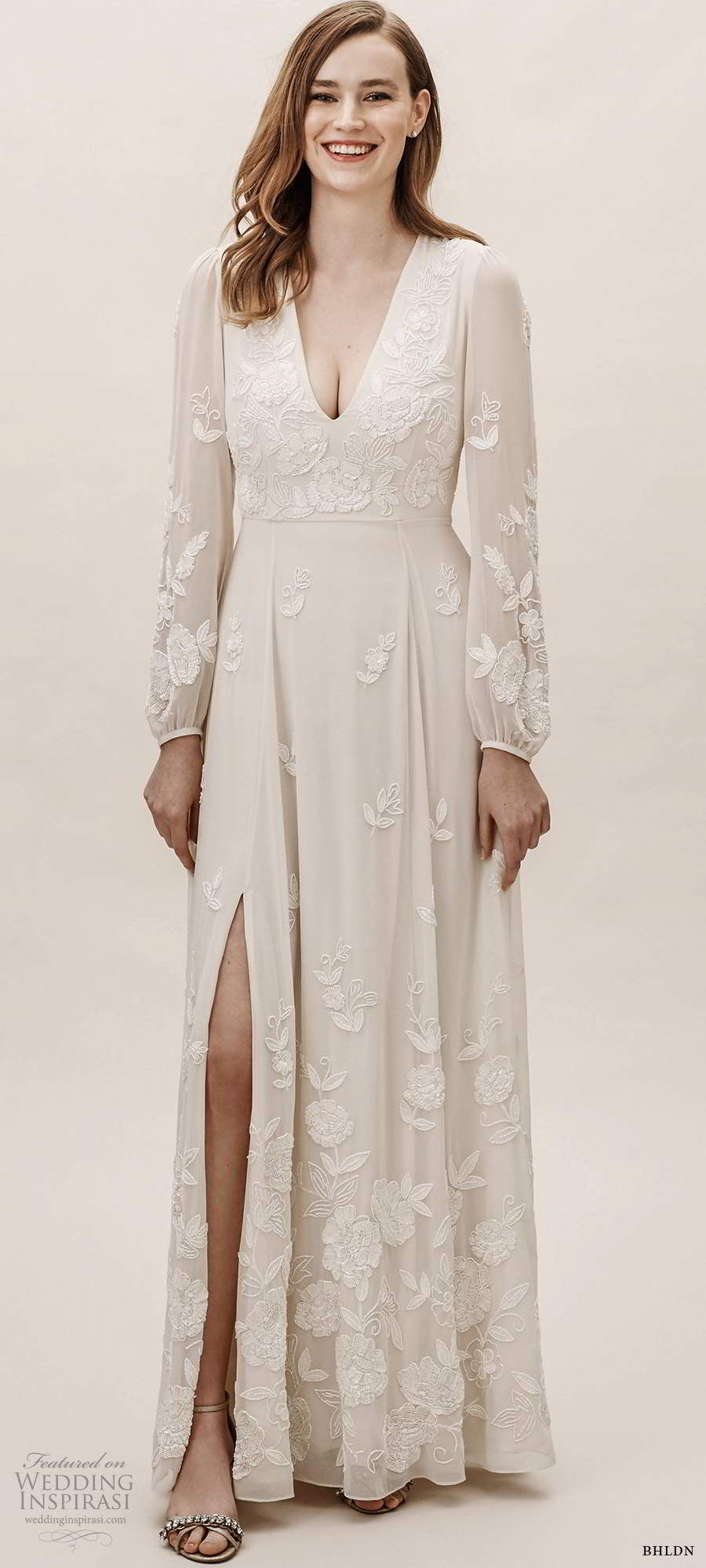 bhldn fall 20190 bridal long bishop sleeves plunging v neckline fully embellished boho romantic a line wedding dress (6) mv