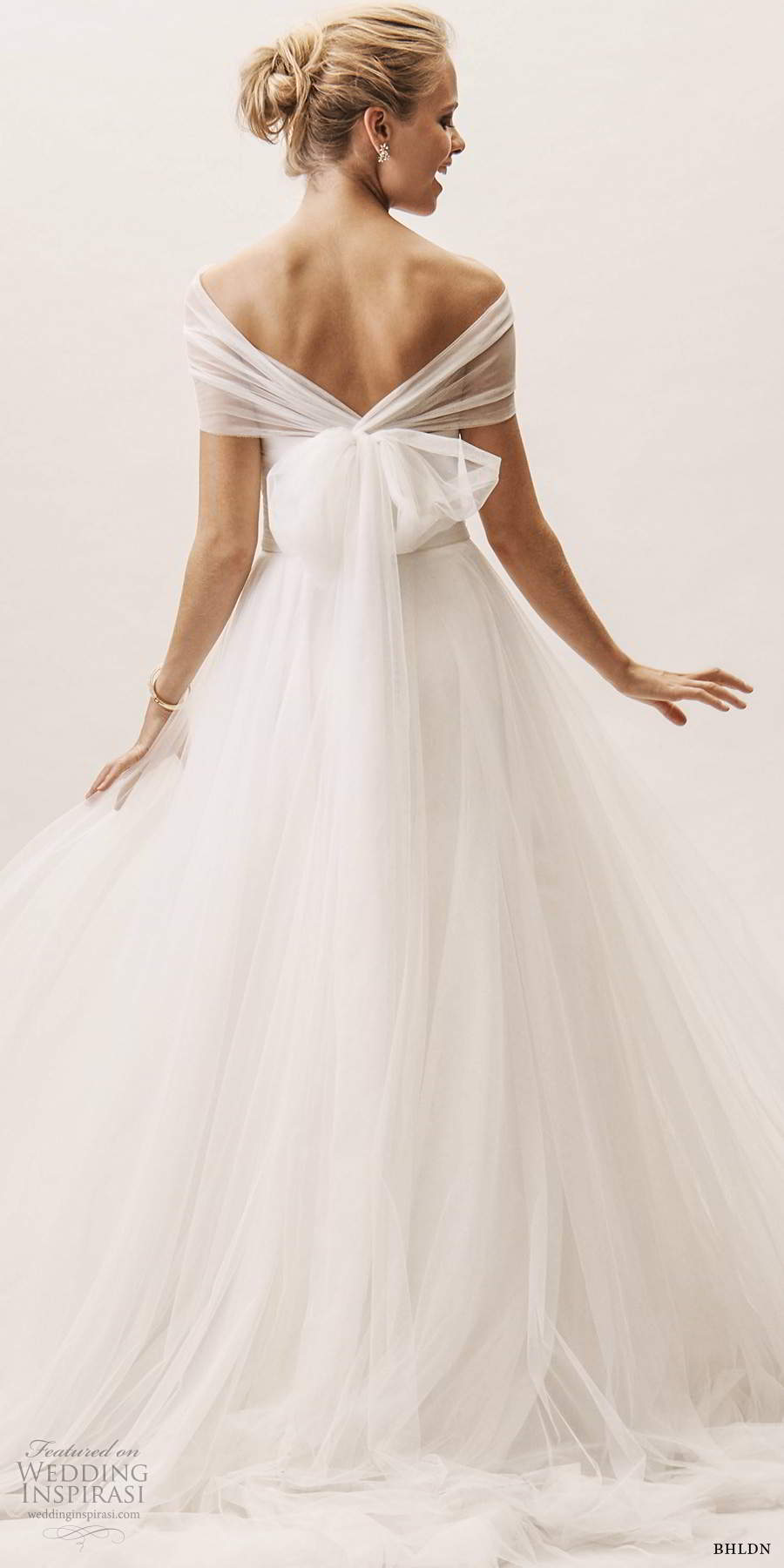 bhldn fall 20190 bridal sheer bateau neck shrung strapless semi sweetheart ruchec bodice clean skirt a line ball gown wedding dress bow back sweep train (2) bv