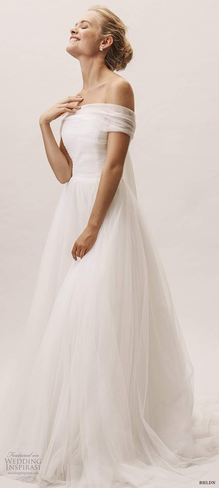 bhldn fall 20190 bridal sheer bateau neck shrung strapless semi sweetheart ruchec bodice clean skirt a line ball gown wedding dress bow back sweep train (2) sv