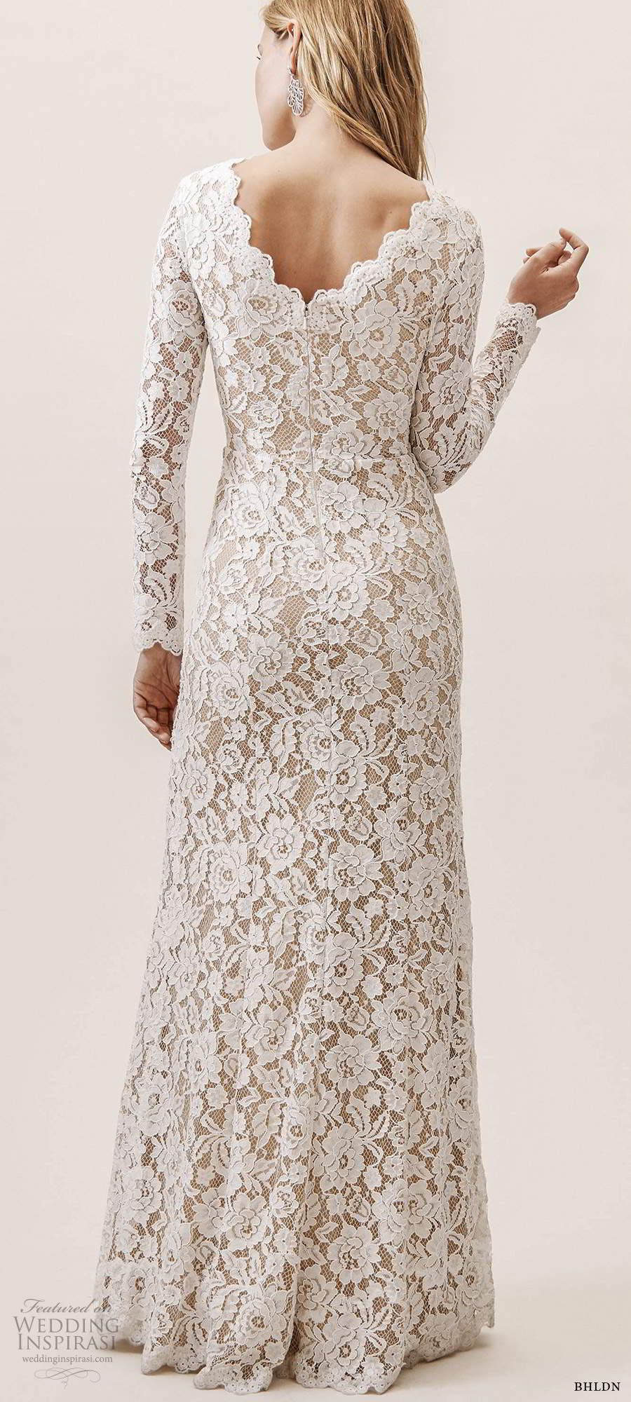 bhldn fall 20190 bridal sheer long sleeves plunging v neckline fully embellished lace elegant sheath modified a line wedding dress slit skirt (4) bv