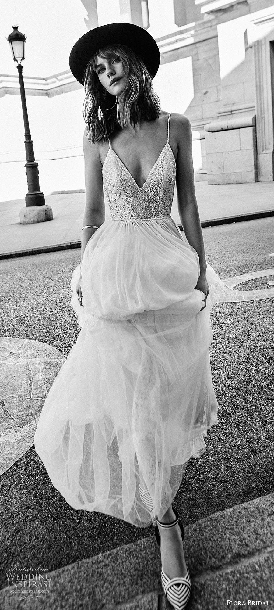 flora bridal 2020 bridal sleeveless thin straps plunging v neckline embellished lace bodice a line ball gown wedding dress low back (2) mv