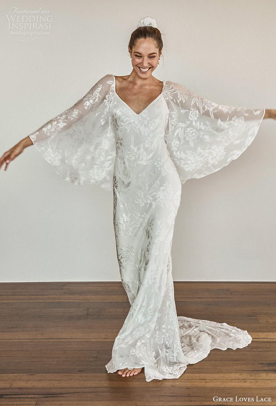 grace love lace 2020 bridal long angel sleeves diamond neckline full embellishment elegant bohemian modified a  line wedding dress backless medium train (8) mv 