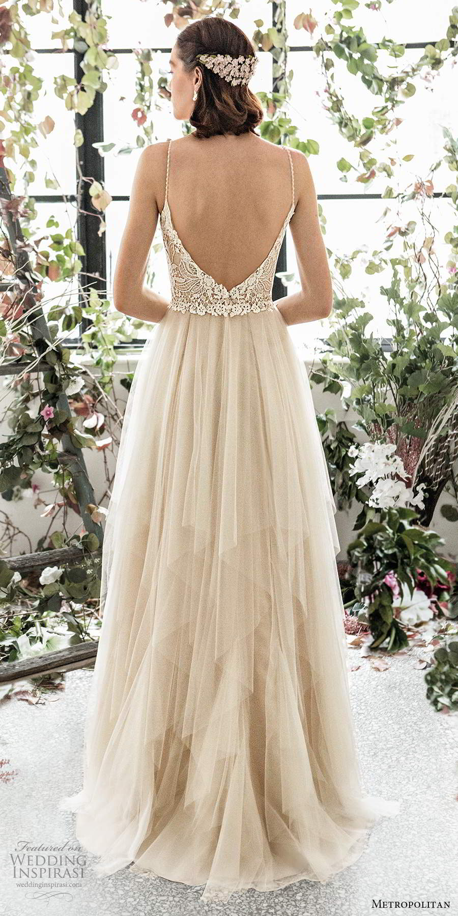 metropolitan spring 2020 bridal sleeveless beaded thin straps sweetheart neckline embellished lace bodice soft a line wedding dress scoop back sweep train (4) bv