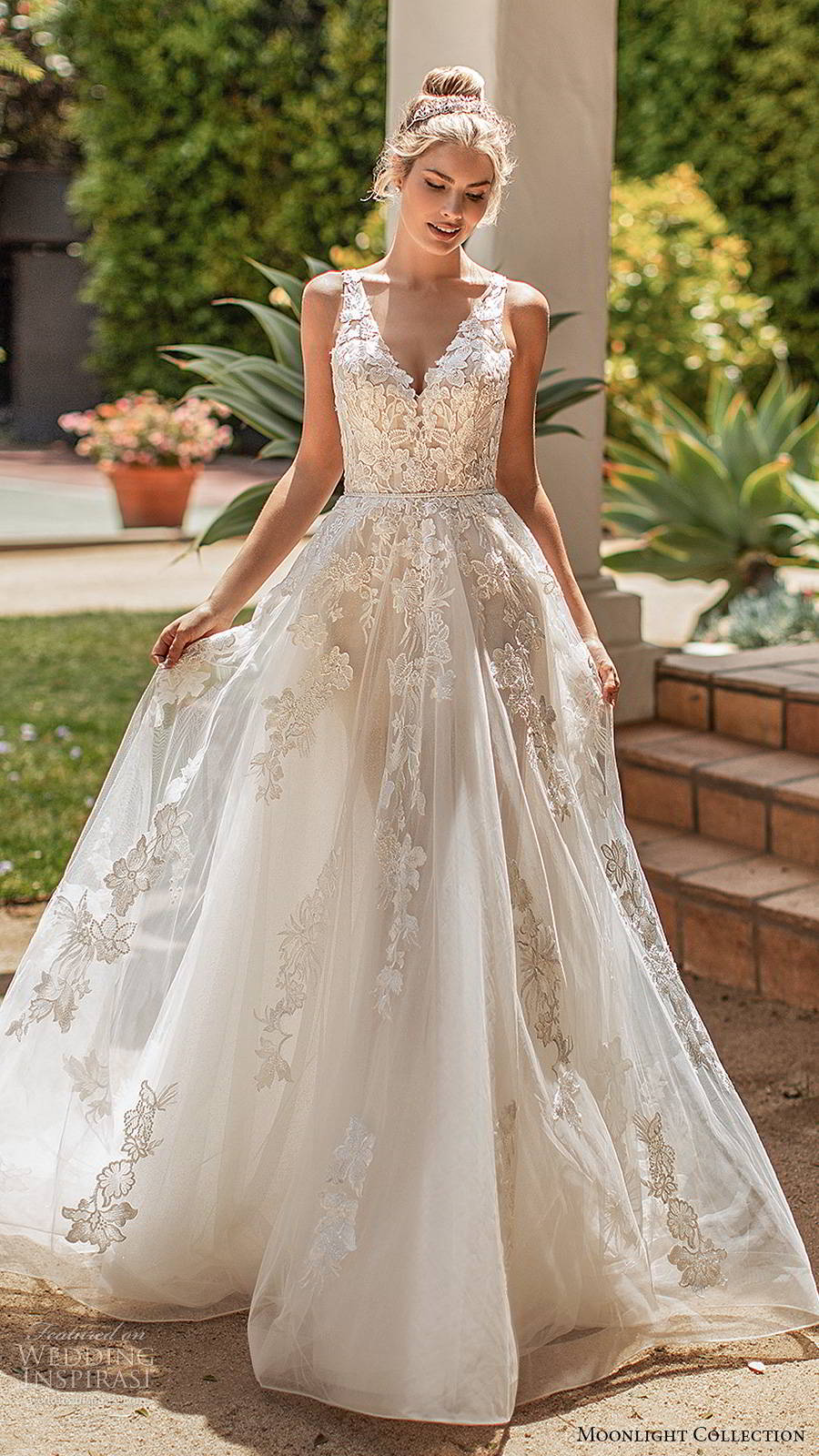 moonlight collection spring 2020 bridal sleeveless sheer straps v neckline fully embellished romantic a line ball gown wedding dress illusion back chapel train (10) mv