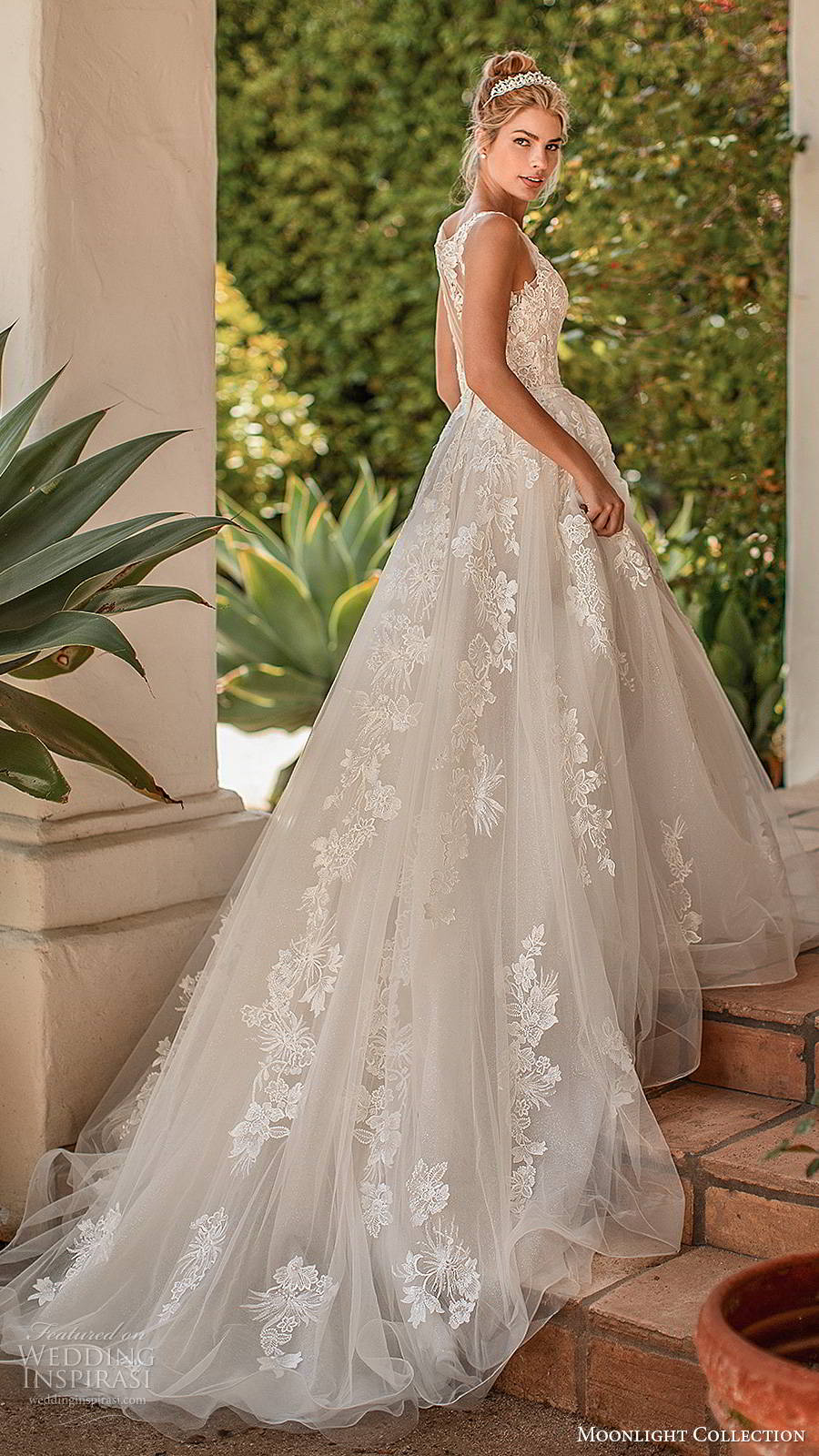 moonlight collection spring 2020 bridal sleeveless sheer straps v neckline fully embellished romantic a line ball gown wedding dress illusion back chapel train (10) sv