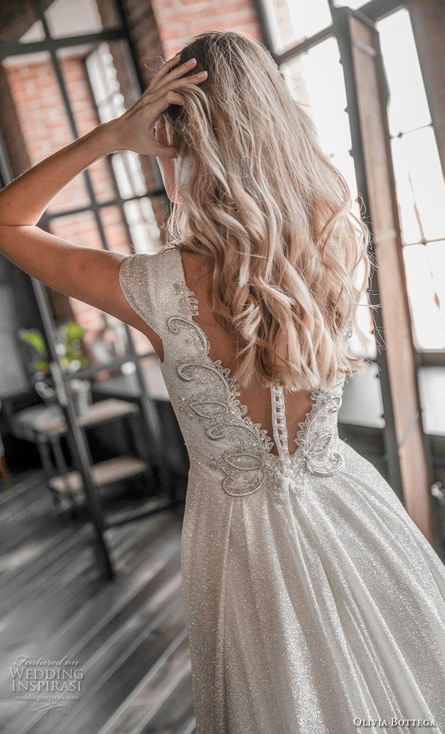 olivia bottega 2020 bridal cap sleeves deep v neck full embellishment glamorous glitzy a  line wedding dress sheer button v back chapel train (5) bv