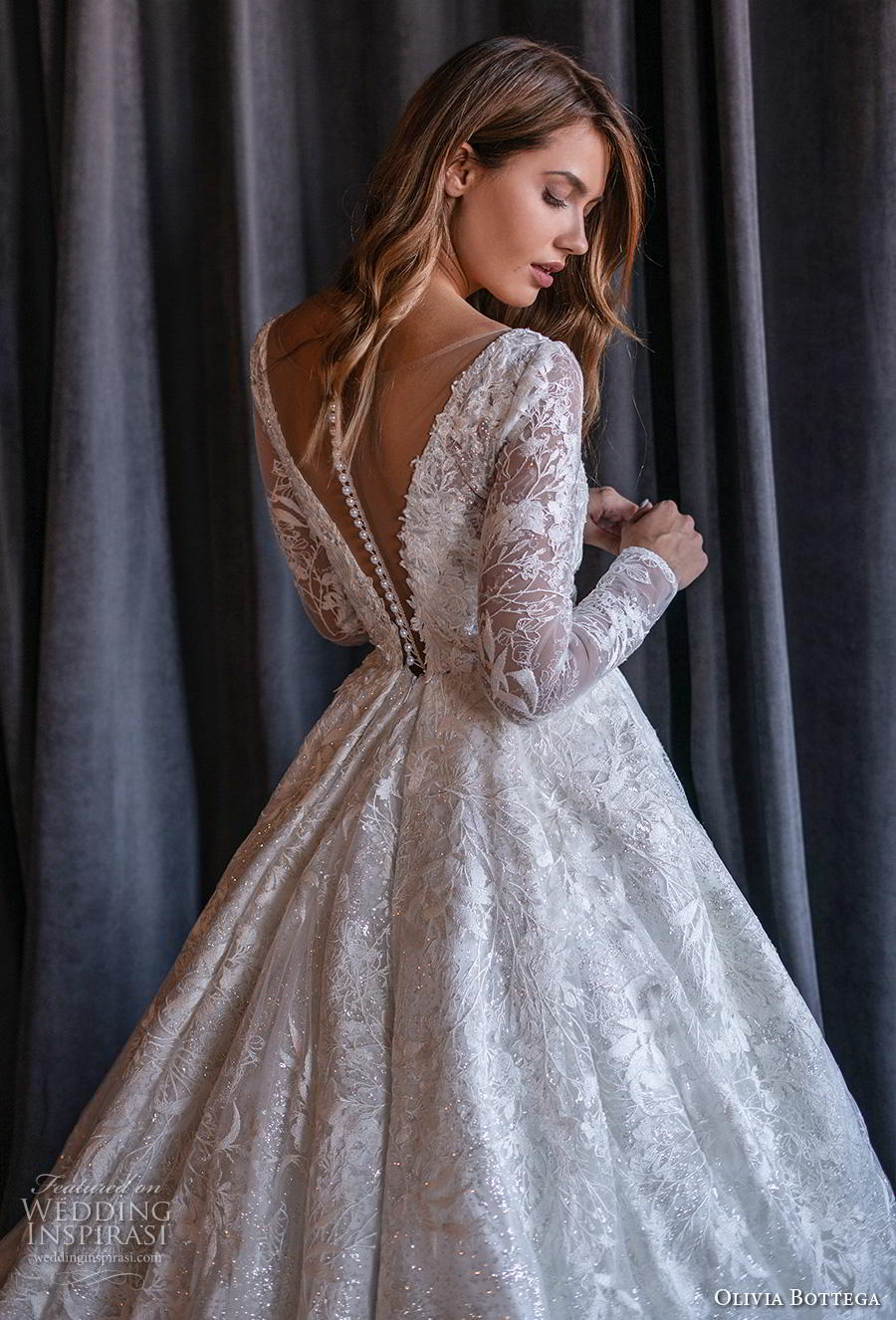 olivia bottega 2020 bridal long sleeves deep v neck full embellishment glamorous princess a  line wedding dress sheer button back royal train (12) zbv