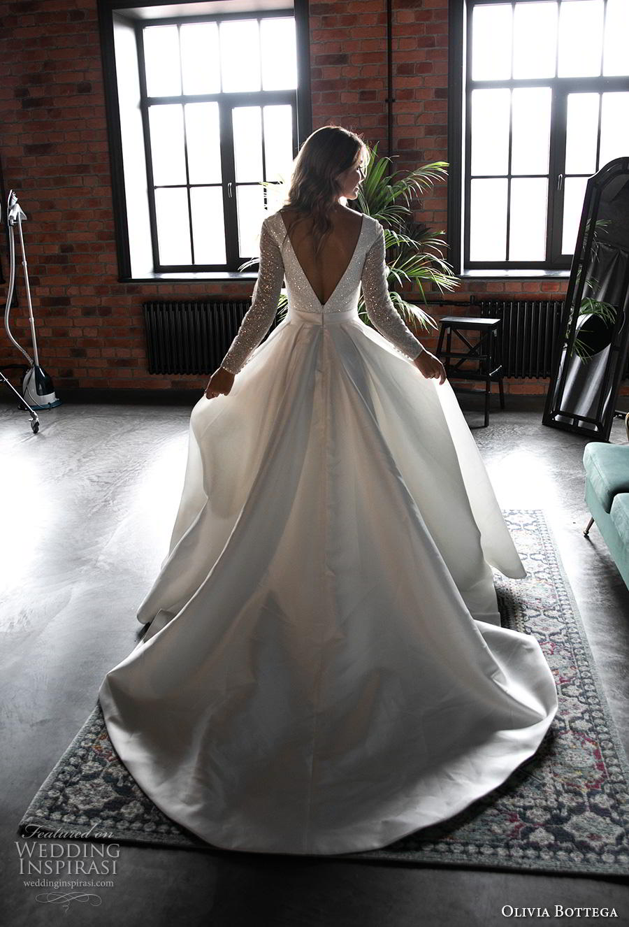 olivia bottega 2020 bridal long sleeves deep v neck heavily embellished bodice glamorous a  line wedding dress backless v back chapel train (15) bv