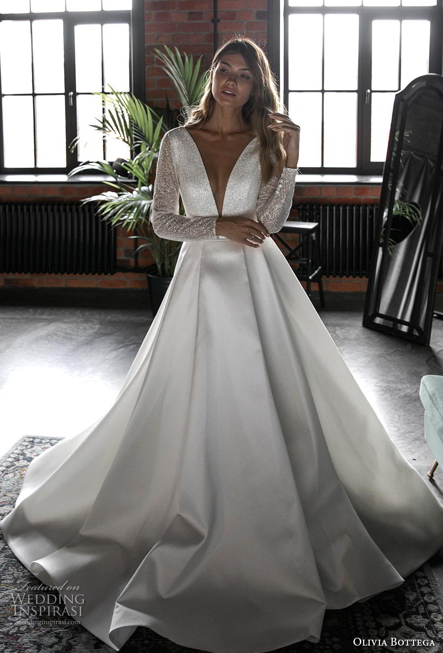 olivia bottega 2020 bridal long sleeves deep v neck heavily embellished bodice glamorous a  line wedding dress backless v back chapel train (15) mv