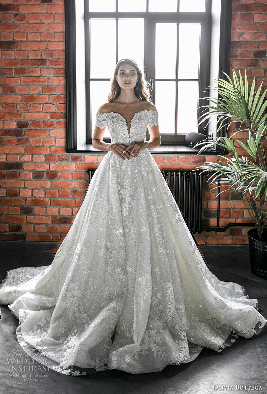 olivia bottega 2020 bridal short sleeves illusion jewel plunging sweetheart neckline full embellishment romantic a  line wedding dress sheer button v back long train (7) mv