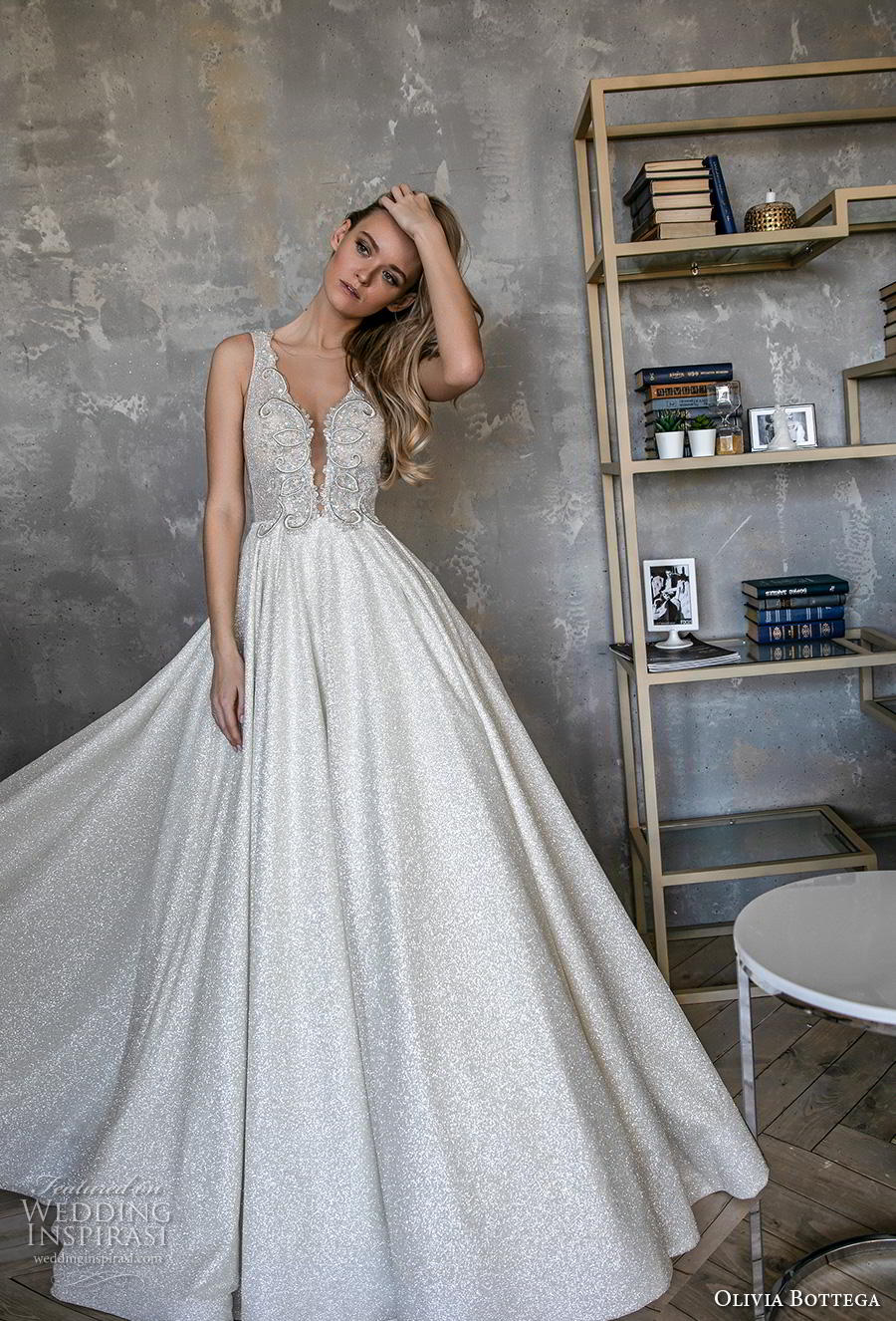 olivia bottega 2020 bridal sleeveless deep plunging v neck full embellishment glizy glamorous a  line wedding dress sheer button v back chapel train (16) mv