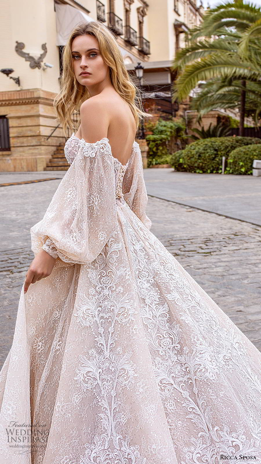 ricca sposa 2019 bridal off shoulder semi sweetheart fully embellished romantic ball gown a line wedding dress chapel train blush color (1) zsv