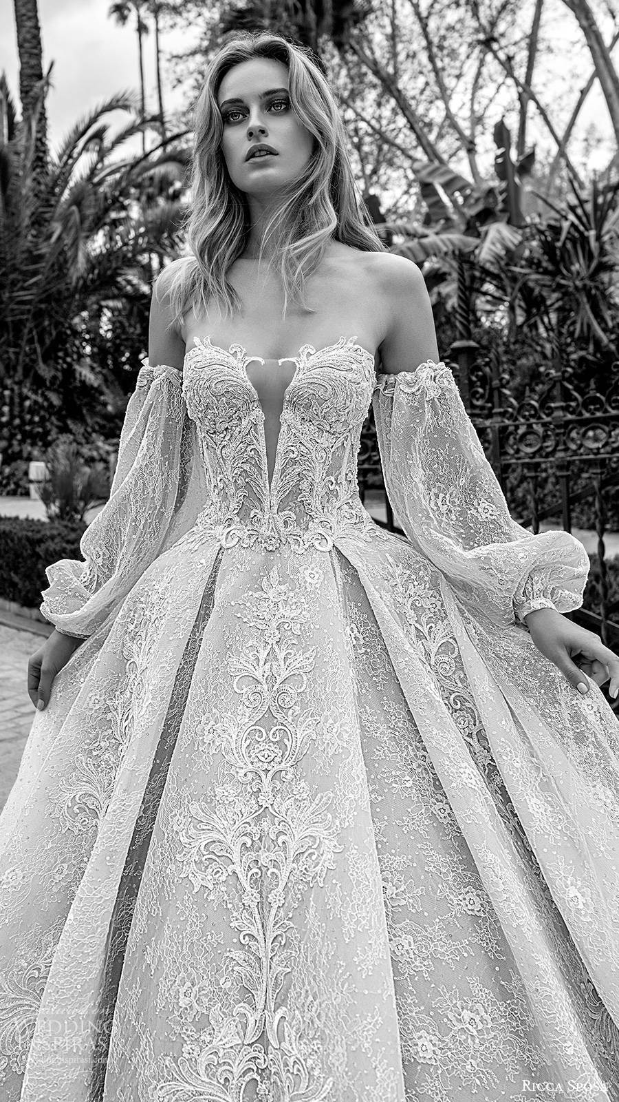 ricca sposa 2019 bridal off shoulder semi sweetheart fully embellished romantic ball gown a line wedding dress chapel train blush color (1) zv