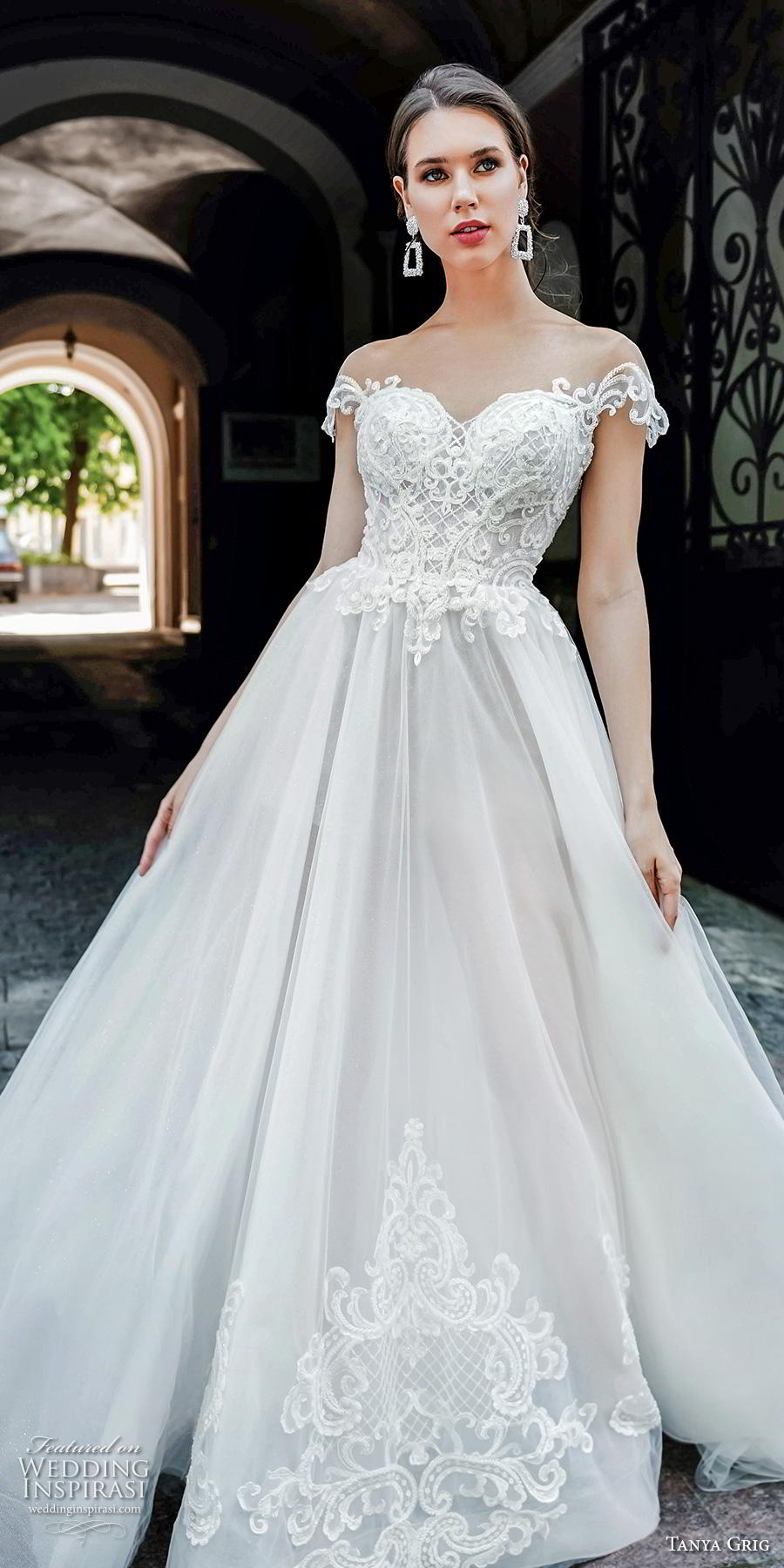 tanya grig 2020 bridal cap sleeves illlusion bateau sweetheart neckline heavily embellished bodice glamorous princess a  line wedding dress backless chapel train (16) lv