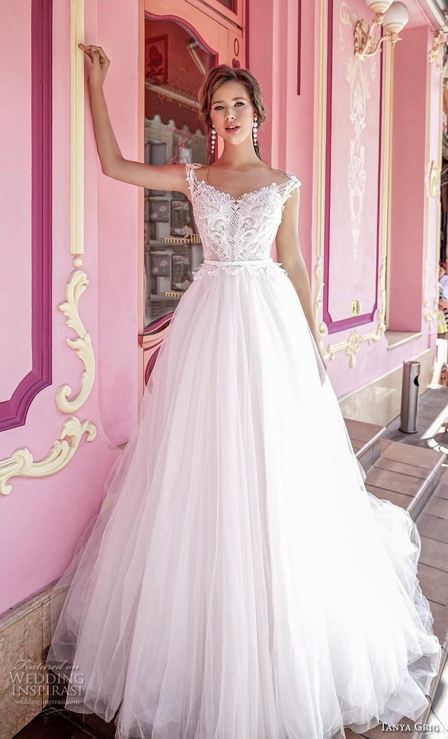 tanya grig 2020 bridal cap sleeves illusion bateau sweetheart neckline heavily embellished bodice romantic a  line wedding dress sheer button back chapel train (7) mv