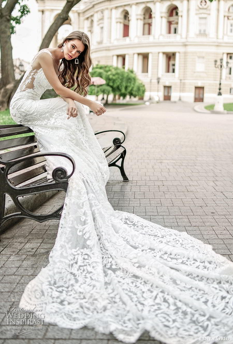 tanya grig 2020 bridal cap sleeves sweetheart neckline full embellishment elegant glamorous fit and flare wedding dress sheer button back royal train (6) mv
