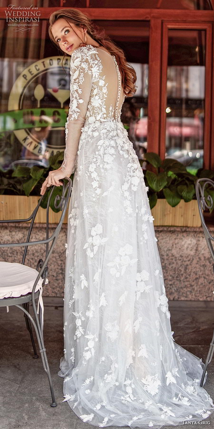 tanya grig 2020 bridal long sleeves deep v neck full embellishment romantic elegant modified a  line wedding dress sheer button back sweep train (1) bv